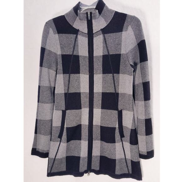Adrienne Vittadini Cardigan Women's Size S Black Gray Check Full Zip Pockets - Picture 7 of 12